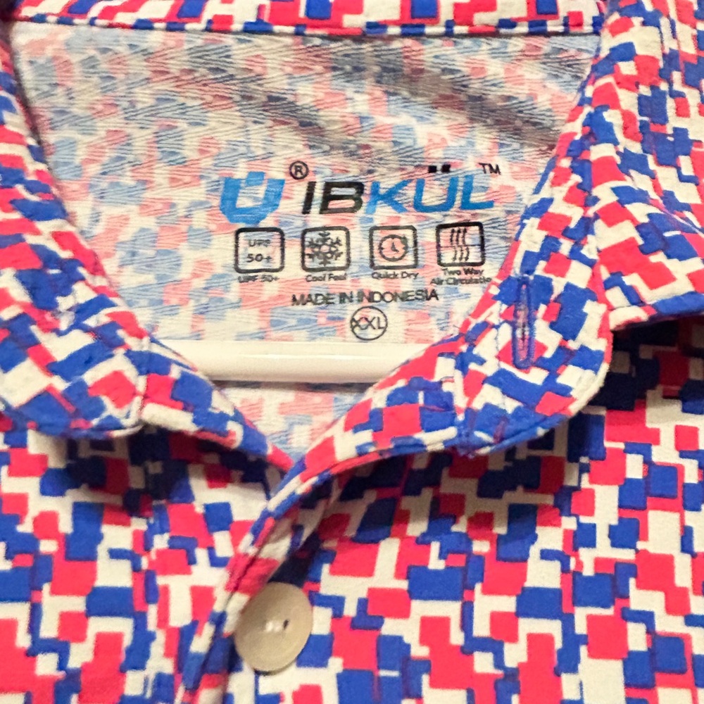IBKUL Men's Geometric Polo - Red, Blue, White - Picture 3 of 9